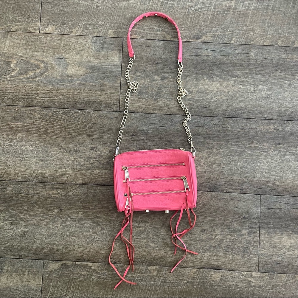 Rebecca Minkoff Mini 5 Zip Leather Crossbody Coral Pink Orange w/ Gold hardware